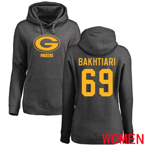 Green Bay Packers Ash Women 69 Bakhtiari David One Color Nike NFL Pullover Hoodie Sweatshirts